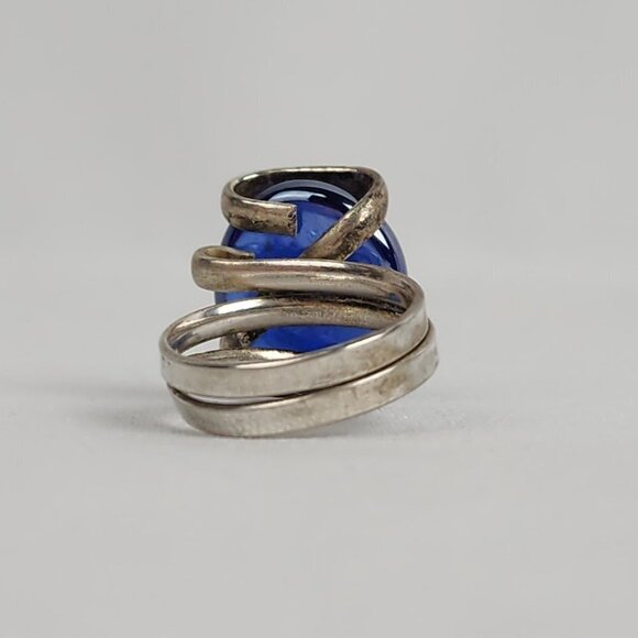 Silver Blue Glass Wire Wrap Ring Size 7 - Picture 4 of 7